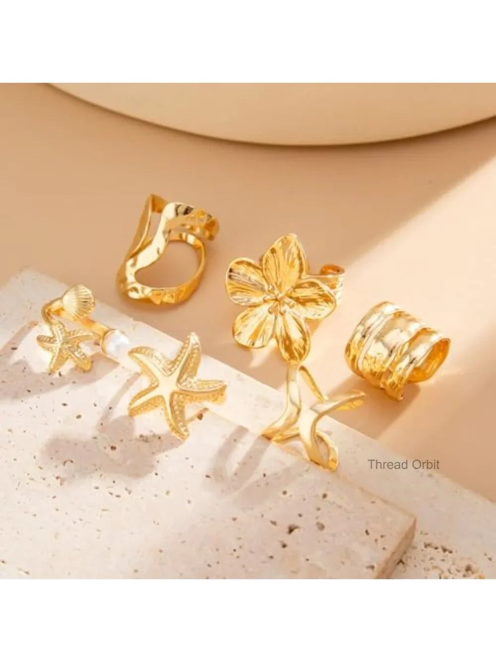 Chunky Gold Stackable Rings for Women Starfish Flower Knuckle Statement Jewelry